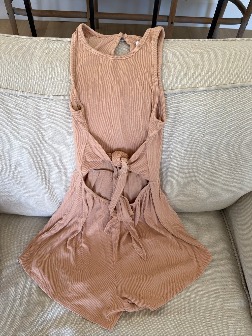 Lovers + Friends Backless Tie-Back Romper Dress in Dusty Peach